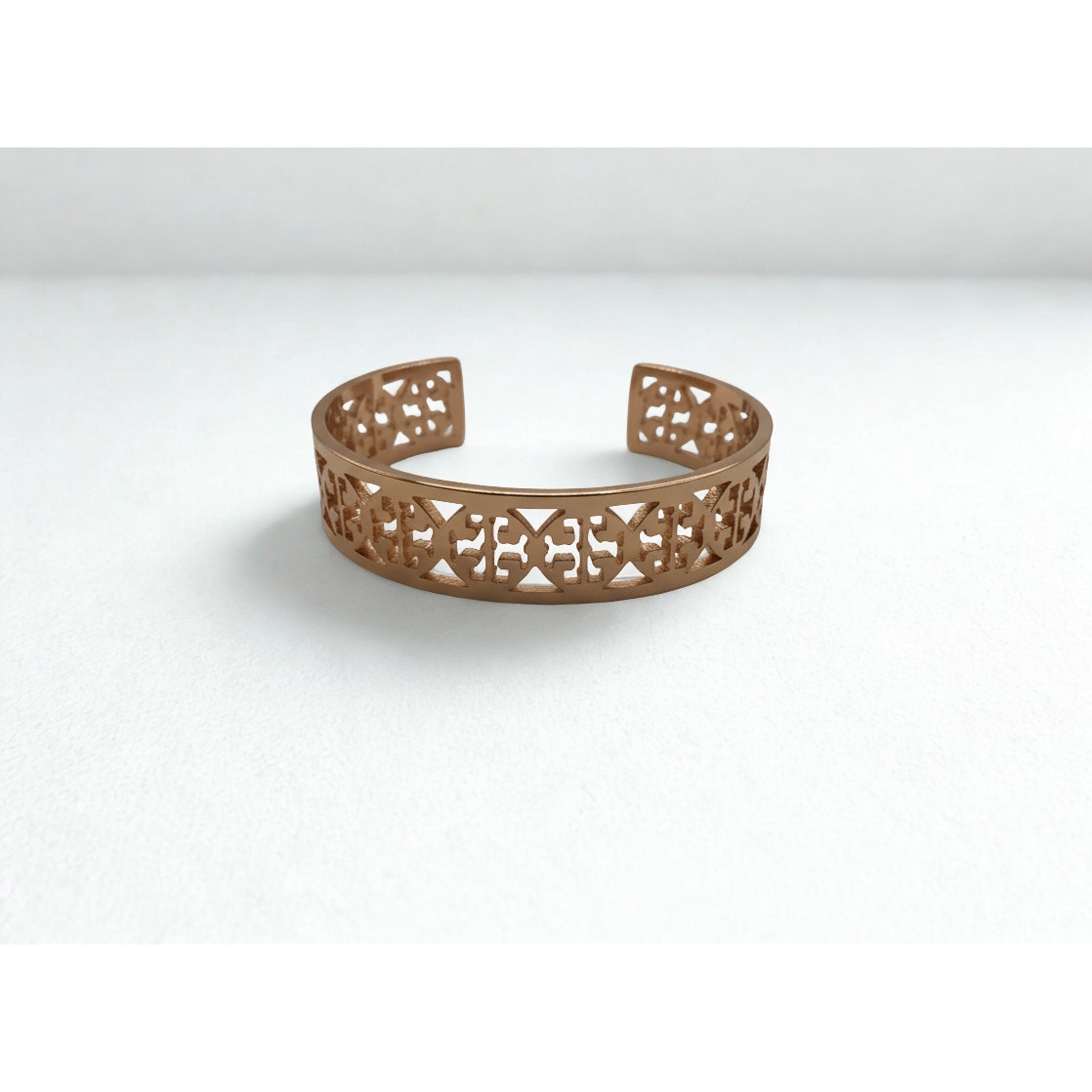 Tory Burch Rose Gold Plated Metal Round Cuff Bracelet